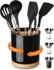 3 Compartment Utensil Holder, Extra Large Utensil Crock, Stable Ceramic Utensil Organizer