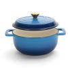 Cast iron 5QT cooking pot - Gradient blue - Includes two silicone gloves - Enamel pot