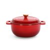 Cast iron 5QT cooking pot - Gradient red - Includes two silicone gloves - Enamel pot