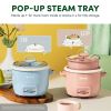2-Cup Uncooked Rice Cooker & Food Steamer with Bonded Granite® Nonstick Ceramic & Pop-Up Steam Tray - Blue