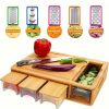 Bamboo Cutting Board with Food Containers, Wooden Chopping Board with Storage Trays, Cheese Grater and Juice Groove for Meat
